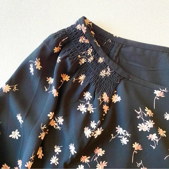 NWT Ann Taylor Black Floral Long Sleeve Boho Dress, Size 14T - Picture 1 of 9